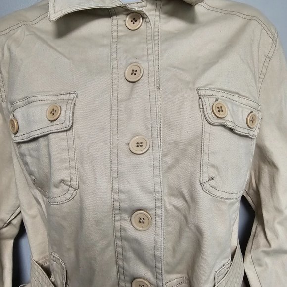 NEW WITH TAGS, Women's Lane Crawford khaki button up with a tie around belt jack - Picture 2 of 16